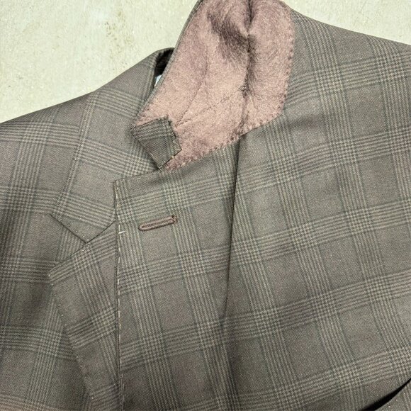 Bespoke John Ferrigamo Blazer Wool Sport Coat Brown Check 46R - Picture 7 of 10